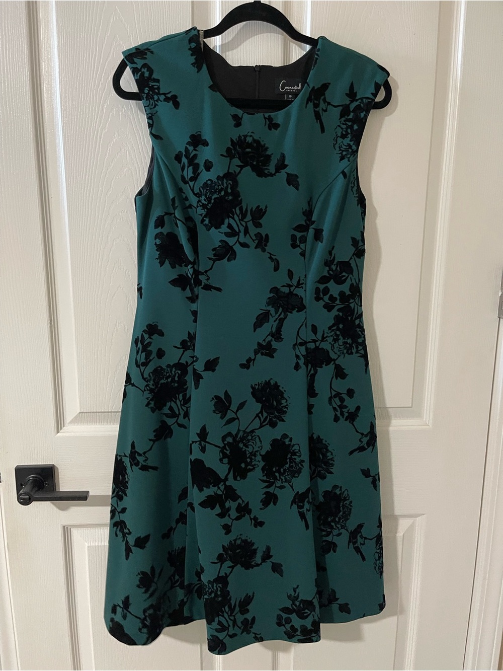 Connected Apparel teal dress with black floral burnout - Picture 1 of 5
